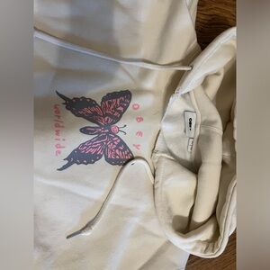 Obey Off-White Hoodie with Pink Butterfly Graphic large women’s chic